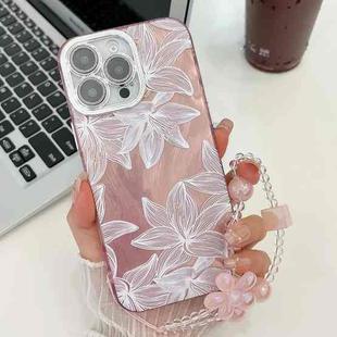 For iPhone 15 Pro Electroplating Flowers Plants Texture Wristband TPU Phone Case(Sketch Lily FL9)