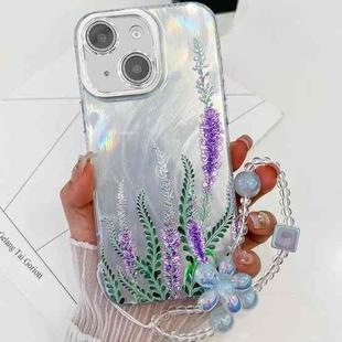 For iPhone 15 Electroplating Flowers Plants Texture Wristband TPU Phone Case(Lavender FL3)