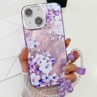 For iPhone 15 Electroplating Flowers Plants Texture Wristband TPU Phone Case(Azalea FL4)