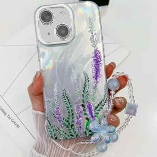 For iPhone 14 Electroplating Flowers Plants Texture Wristband TPU Phone Case(Lavender FL3)