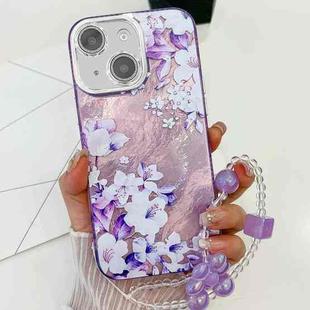 For iPhone 14 Electroplating Flowers Plants Texture Wristband TPU Phone Case(Azalea FL4)