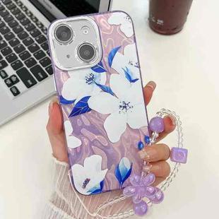 For iPhone 14 Electroplating Flowers Plants Texture Wristband TPU Phone Case(Bougainvillea FL8)