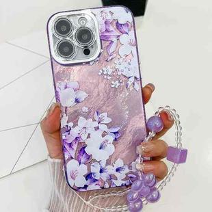 For iPhone 14 Pro Electroplating Flowers Plants Texture Wristband TPU Phone Case(Azalea FL4)