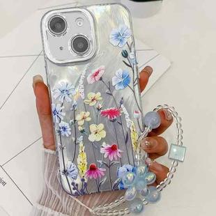 For iPhone 13 Electroplating Flowers Plants Texture Wristband TPU Phone Case(Wildflower FL2)