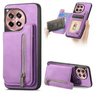 For OnePlus Nord CE4 / Ace 3V Retro MagSafe Zipper Wallet Card Bag Back Phone Case(Purple)