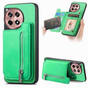 For OnePlus Ace 3 5G / 12R 5G Retro MagSafe Zipper Wallet Card Bag Back Phone Case(Green)