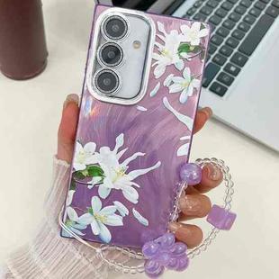 For Samsung Galaxy A36 Electroplating Flowers Plants Texture Wristband TPU Phone Case(Gardenia FL15)