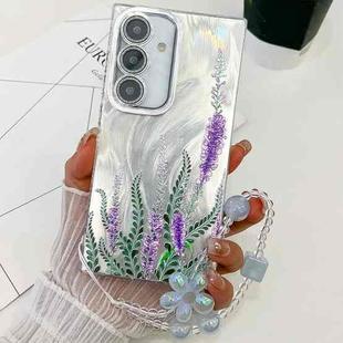 For Samsung Galaxy S25 5G Electroplating Flowers Plants Texture Wristband TPU Phone Case(Lavender FL3)