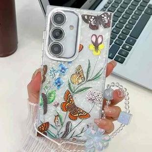 For Samsung Galaxy S25 5G Electroplating Flowers Plants Texture Wristband TPU Phone Case(Butterfly Love Flower FL17)