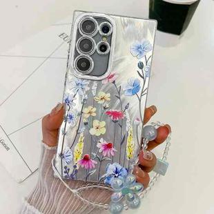 For Samsung Galaxy S25 Ultra 5G Electroplating Flowers Plants Texture Wristband TPU Phone Case(Wildflower FL2)