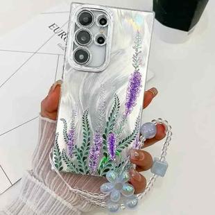 For Samsung Galaxy S25 Ultra 5G Electroplating Flowers Plants Texture Wristband TPU Phone Case(Lavender FL3)