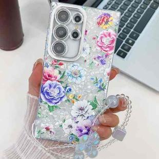 For Samsung Galaxy S25 Ultra 5G Electroplating Flowers Plants Texture Wristband TPU Phone Case(Peony FL14)