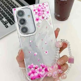For Samsung Galaxy S24 FE 5G Electroplating Flowers Plants Texture Wristband TPU Phone Case(Sakura FL12)