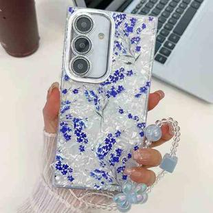 For Samsung Galaxy S24 FE 5G Electroplating Flowers Plants Texture Wristband TPU Phone Case(Blue Flower FL13)