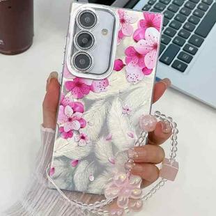 For Samsung Galaxy S24 FE 5G Electroplating Flowers Plants Texture Wristband TPU Phone Case(Peach Blossom FL18)