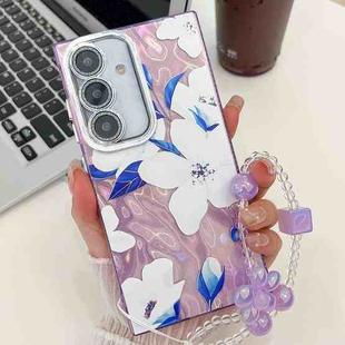 For Samsung Galaxy A35 5G Electroplating Flowers Plants Texture Wristband TPU Phone Case(Bougainvillea FL8)