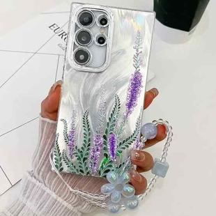 For Samsung Galaxy S24 Ultra 5G Electroplating Flowers Plants Texture Wristband TPU Phone Case(Lavender FL3)