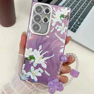 For Samsung Galaxy S24 Ultra 5G Electroplating Flowers Plants Texture Wristband TPU Phone Case(Gardenia FL15)