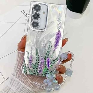 For Samsung Galaxy S24+ 5G Electroplating Flowers Plants Texture Wristband TPU Phone Case(Lavender FL3)
