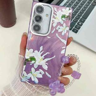 For Samsung Galaxy S24+ 5G Electroplating Flowers Plants Texture Wristband TPU Phone Case(Gardenia FL15)