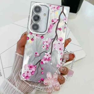 For Samsung Galaxy S24 5G Electroplating Flowers Plants Texture Wristband TPU Phone Case(Plum Flower FL6)