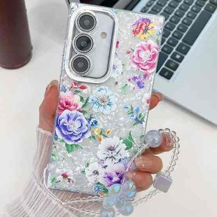 For Samsung Galaxy S24 5G Electroplating Flowers Plants Texture Wristband TPU Phone Case(Peony FL14)