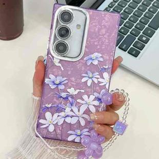 For Samsung Galaxy S24 5G Electroplating Flowers Plants Texture Wristband TPU Phone Case(Lilac Flowers FL16)