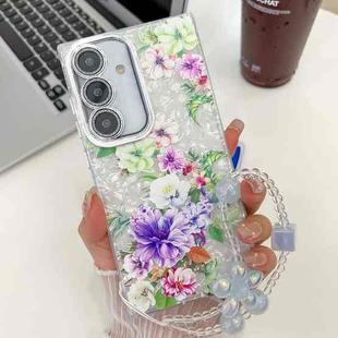 For Samsung Galaxy A25 5G Electroplating Flowers Plants Texture Wristband TPU Phone Case(Colorful Peony FL10)