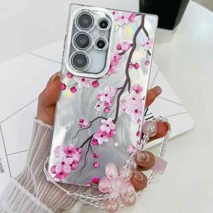 For Samsung Galaxy S23 Ultra 5G Electroplating Flowers Plants Texture Wristband TPU Phone Case(Plum Flower FL6)