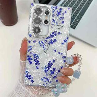 For Samsung Galaxy S23 Ultra 5G Electroplating Flowers Plants Texture Wristband TPU Phone Case(Blue Flower FL13)