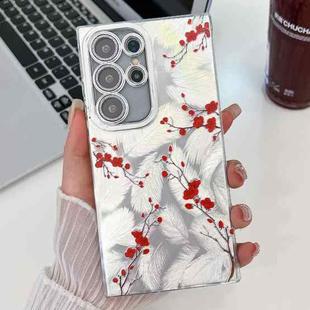For Samsung Galaxy S25 Ultra 5G Electroplating Flower Texture TPU Phone Case(Red Plum Blossom SH2)