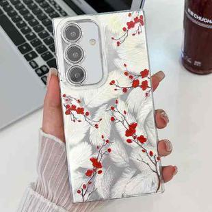 For Samsung Galaxy S24 FE 5G Electroplating Flower Texture TPU Phone Case(Red Plum Blossom SH2)