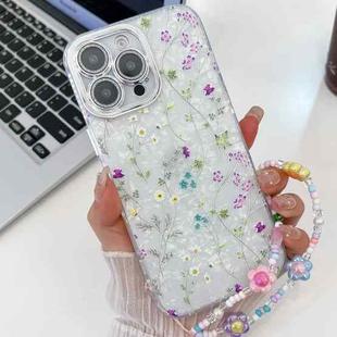 For iPhone 16 Pro Max Electroplating Flower Texture Wristband TPU Phone Case(Wild Chrysanthemum SH5)