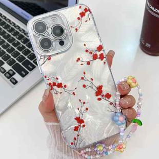 For iPhone 16 Pro Electroplating Flower Texture Wristband TPU Phone Case(Red Plum Blossom SH2)