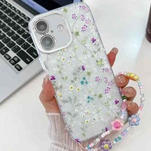 For iPhone 16 Plus Electroplating Flower Texture Wristband TPU Phone Case(Wild Chrysanthemum SH5)