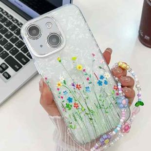 For iPhone 15 Electroplating Flower Texture Wristband TPU Phone Case(Little Wildflower SH3)