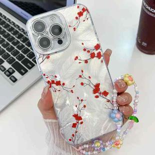 For iPhone 14 Pro Electroplating Flower Texture Wristband TPU Phone Case(Red Plum Blossom SH2)