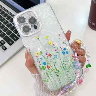 For iPhone 14 Pro Electroplating Flower Texture Wristband TPU Phone Case(Little Wildflower SH3)