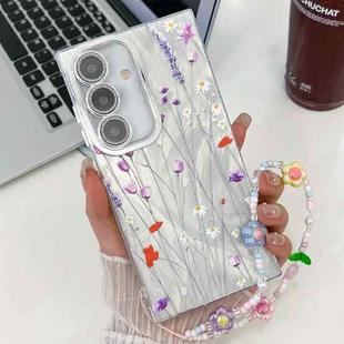 For Samsung Galaxy A36 Electroplating Flower Texture Wristband TPU Phone Case(Purple Wildflowers SH1)
