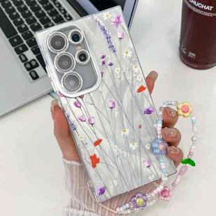 For Samsung Galaxy S24 Ultra 5G Electroplating Flower Texture Wristband TPU Phone Case(Purple Wildflowers SH1)