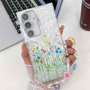 For Samsung Galaxy S24 5G Electroplating Flower Texture Wristband TPU Phone Case(Little Wildflower SH3)