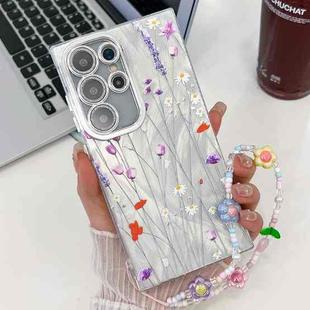For Samsung Galaxy S23 Ultra 5G Electroplating Flower Texture Wristband TPU Phone Case(Purple Wildflowers SH1)