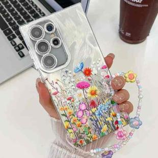 For Samsung Galaxy S23 Ultra 5G Electroplating Flower Texture Wristband TPU Phone Case(Flowers SH4)