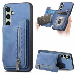 For Samsung Galaxy S24 FE 5G Retro MagSafe Zipper Wallet Card Bag Back Phone Case(Blue)