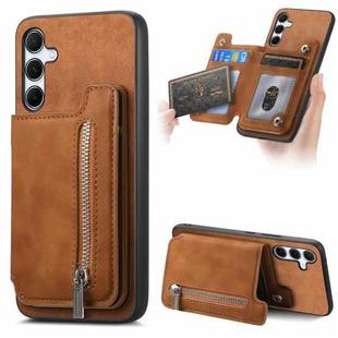 For Samsung Galaxy A55 5G Retro MagSafe Zipper Wallet Card Bag Back Phone Case(Brown)