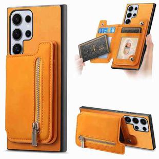 For Samsung Galaxy S24 Ultra 5G Retro MagSafe Zipper Wallet Card Bag Back Phone Case(Yellow)