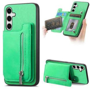 For Samsung Galaxy S24+ 5G Retro MagSafe Zipper Wallet Card Bag Back Phone Case(Green)