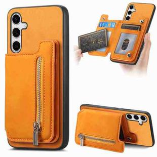 For Samsung Galaxy S24 5G Retro MagSafe Zipper Wallet Card Bag Back Phone Case(Yellow)