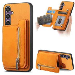 For Samsung Galaxy S23 FE 5G Retro MagSafe Zipper Wallet Card Bag Back Phone Case(Yellow)