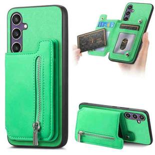 For Samsung Galaxy S23 FE 5G Retro MagSafe Zipper Wallet Card Bag Back Phone Case(Green)